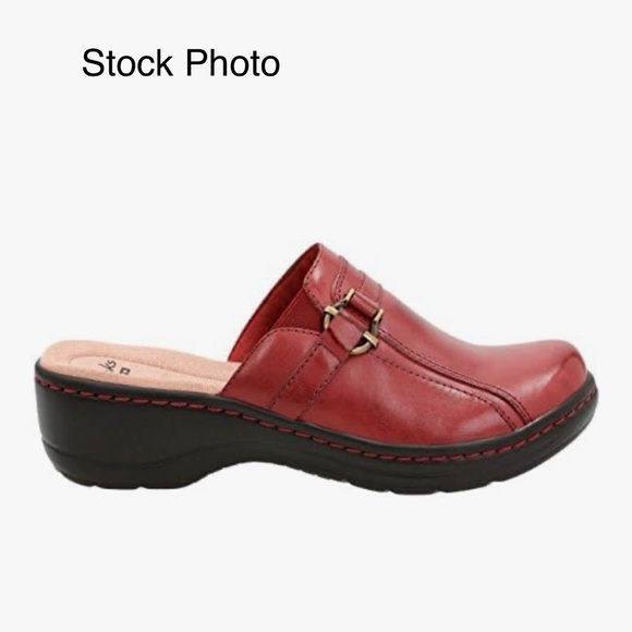 CLARKS Hayla Marina Wine Red Leather Slip-On Comfort Mules Women's Size 8M #721 - Picture 13 of 15